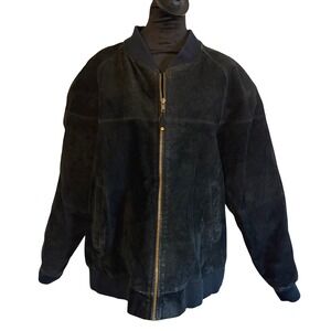 Unisex 100% Genuine Leather Black Bomber Jacket Edge Rock N Roll Motorcycle SZ L